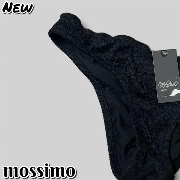 New NWT Mossimo crocheted Design Cheeky Crunch Booty Black Swim Bikini bottoms - Picture 2 of 5